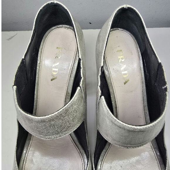 Gray Prada Mary Jane peep toe pumps sz 39.5 - Picture 6 of 9
